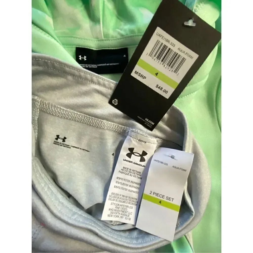 UNDER ARMOUR GIRL’S SIZE 4 Botanical Dye Ruffle Hem Full-Zip Hoodie and Leggings